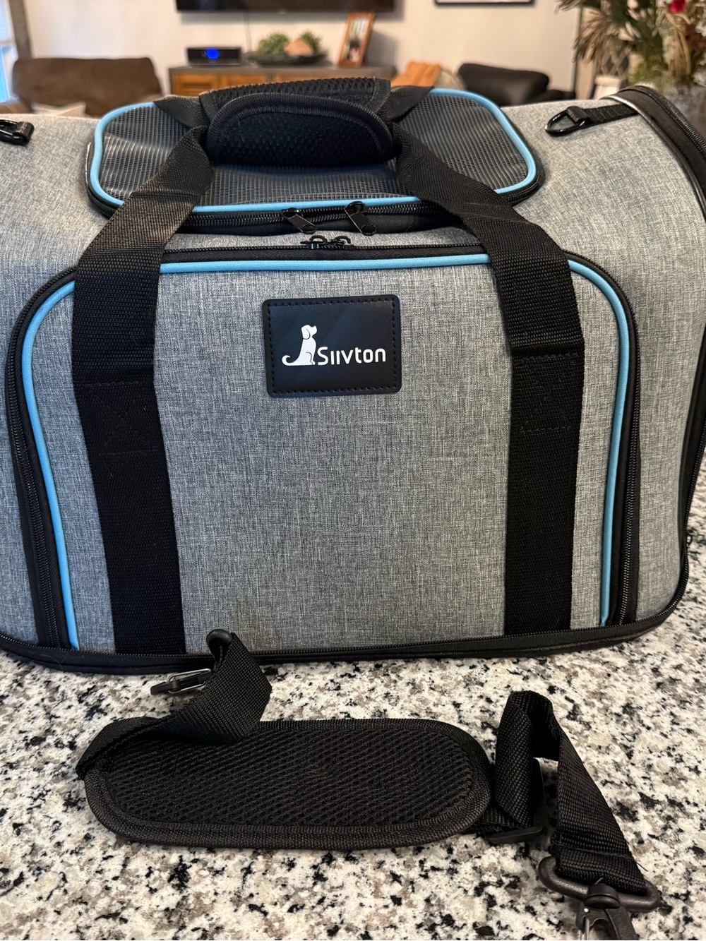 Pet  carrier Gray and Light Blue Soft-Sided Pet Carrier with Removable Strap